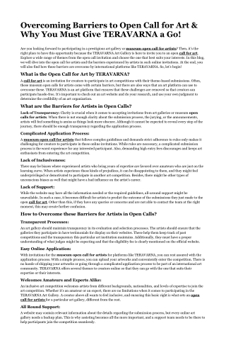 Overcoming Barriers to Open Call for Art & Why You Must Give TERAVARNA a Go