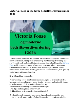 Victoria Fosse og moderne bedriftsverdivurdering i 2026