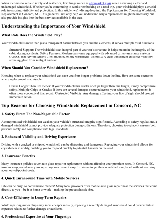 Top Reasons for Choosing Windshield Replacement in Concord, NC