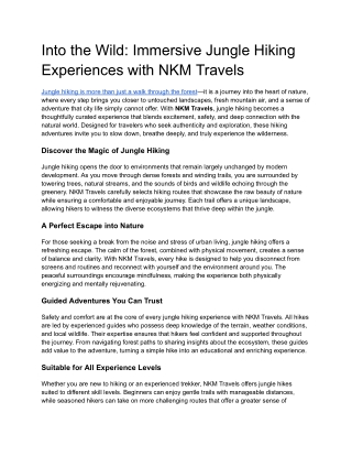 Jungle Hiking Adventures with NKM Travels