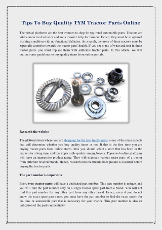Tips To Buy Quality TYM Tractor Parts Online