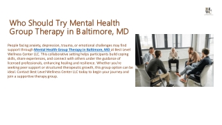 Who Should Try Mental Health Group Therapy in Baltimore Md