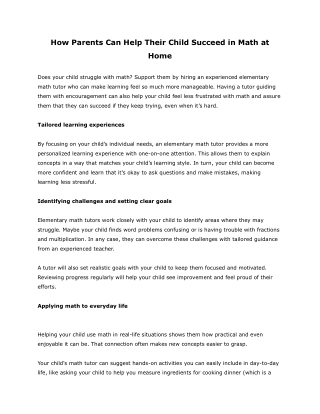 How Parents Can Help Their Child Succeed in Math at Home