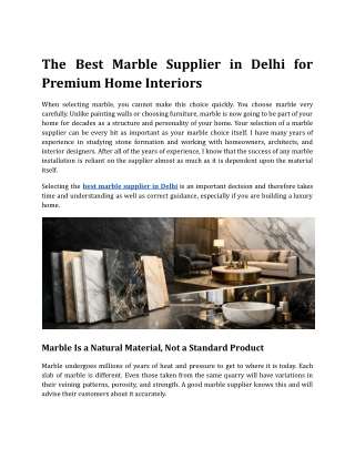 The Best Marble Supplier in Delhi for Premium Home Interiors
