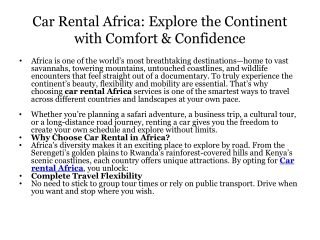 Explore Africa Your Way: Comfortable and Reliable Car Rental Solutions