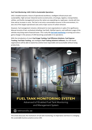 Fuel Tank Monitoring - UAE's Path to Sustainable Operations