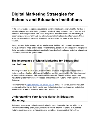 Digital Marketing Strategies for Schools and Education Institutions