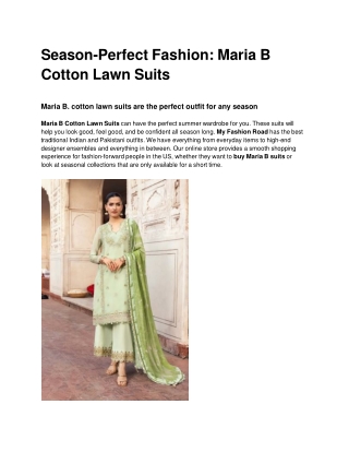 Season-Perfect Fashion: Maria B Cotton Lawn Suits