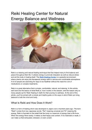 Reiki Healing Center for Natural Energy Balance and Wellness