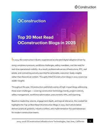 Top 20 Most Read OConstruction Blogs in 2025