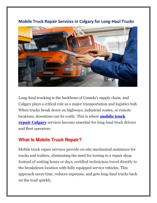 Mobile Truck Repair Services in Calgary for Long-Haul Trucks