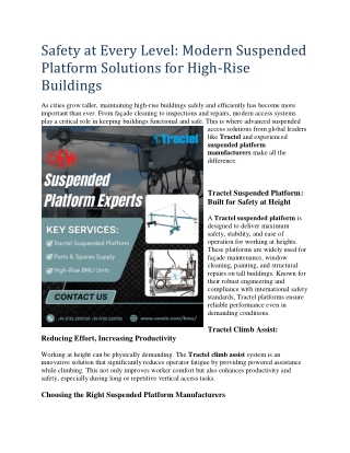 Tractel Suspended Platforms That Redefine Safety at Height