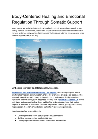 Body-Centered Healing and Emotional Regulation Through Somatic Support