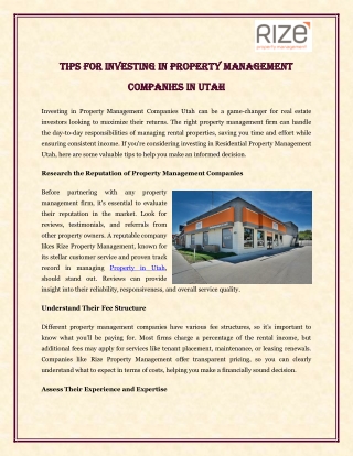 Tips for Investing in Property Management