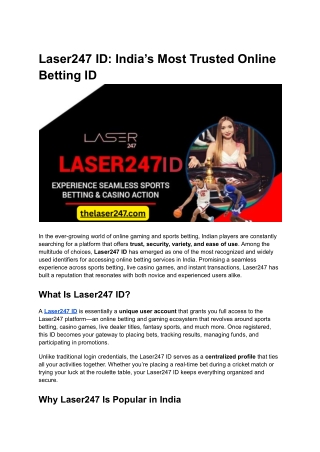 Laser247 ID_ India’s Most Trusted Online Betting ID