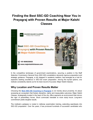 Best SSC-GD Coaching in Prayagraj with Proven Results at Major Kalshi Classes