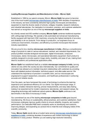 Microscope Suppliers and Manufacturers in India