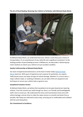 The Art of Panel Beating: Restoring Your Vehicle to Perfection with Mehwish Body