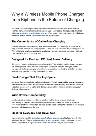 Why a Wireless Mobile Phone Charger from Kiphone Is the Future of Charging