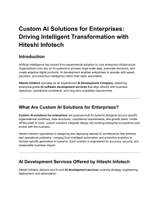 Custom AI Solutions for Enterprises_ Driving Intelligent Transformation with Hiteshi Infotech