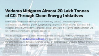 Vedanta Mitigates Almost 20 Lakh Tonnes of CO₂ Through Clean Energy Initiatives