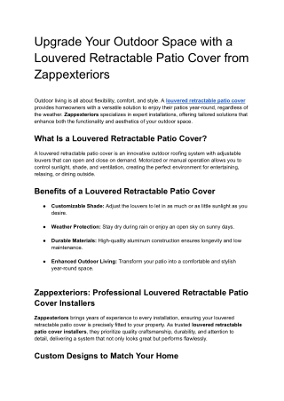 Upgrade Your Outdoor Space with a Louvered Retractable Patio Cover from Zappexteriors