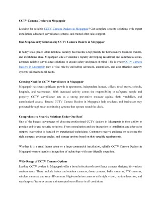 One-Stop Security Solutions by CCTV Camera Dealers in Mogappair