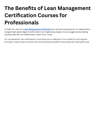 The Benefits of Lean Management Certification Courses for Professionals