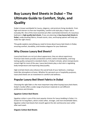 Buy Luxury Bed Sheets in Dubai – The Ultimate Guide to Comfort, Style, and Quality