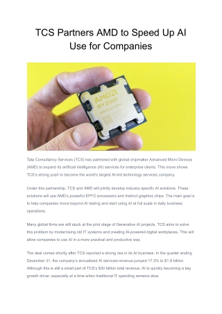 TCS Partners AMD to Speed Up AI Use for Companies