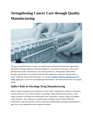 Strengthening Cancer Care through Quality Manufacturing