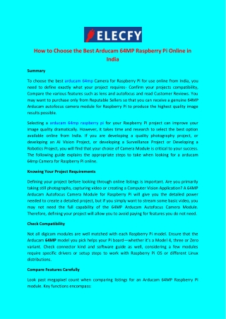 How to Choose Best Arducam 64mp Raspberry Pi Online in India