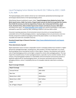 Liquid Packaging Carton Market Size, Growth Drivers and Strategic Analysis Throu