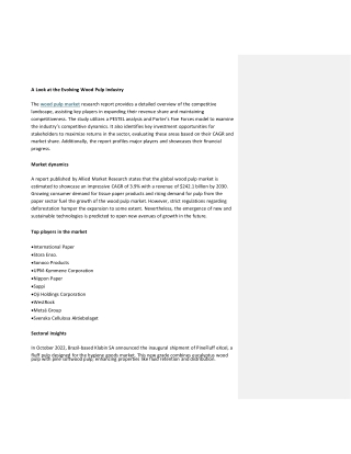 Wood Pulp Market Size, Growth Drivers and Strategic Analysis Through 2030