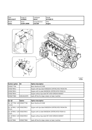Volvo EC210B FX EC210BFX Excavator Parts Catalogue Manual Instant Download (SN 16199-20000)