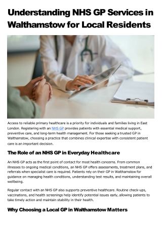 Understanding NHS GP Services in Walthamstow for Local Residents