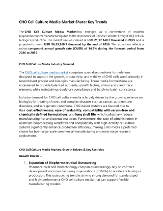 CHO Cell Culture Media Market