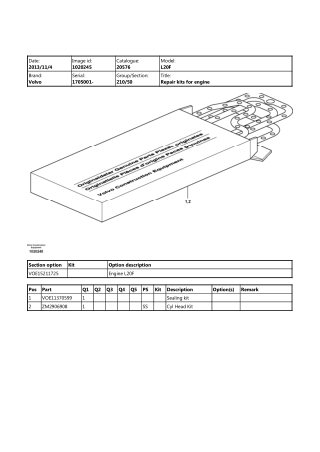 Volvo L20F Compact Wheel Loader Parts Catalogue Manual Instant Download (SN 1705001 and up)