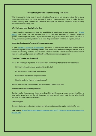 Choose The Right Dental Care To Have Long-Term Results