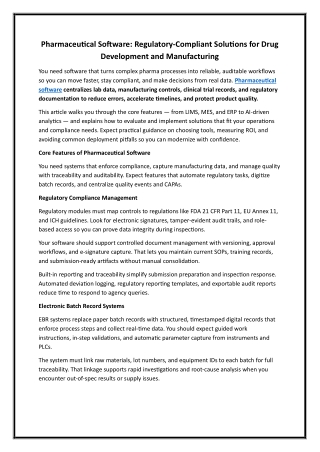 Pharmaceutical Software Regulatory-Compliant Solutions for Drug Development and Manufacturing