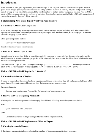 Budgeting for Auto Glass Replacement: Hickory NC Insights