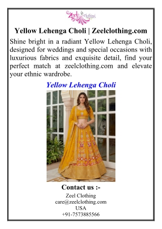Yellow Lehenga Choli | Zeelclothing.com