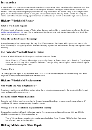 A Comprehensive Look at the Cost of Auto Glass Services in Hickory