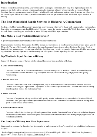 The Best Windshield Repair Services in Hickory: A Comparison