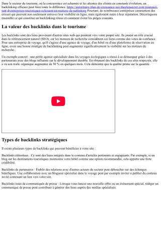 Les secrets d'un backlinking réussi et sans erreur pour l'industrie du voyage.