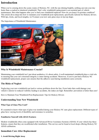 How to Maintain Your Windshield Post-Replacement: Tips for Hickory Drivers