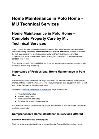 Home Maintenance in Polo Home MIJ Technical Services