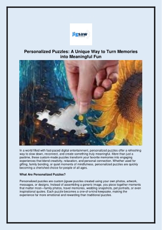Personalized Puzzles: A Unique Way to Turn Memories into Meaningful Fun