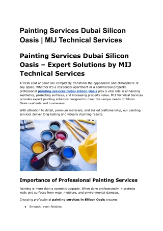 Painting Services Dubai Silicon Oasis MIJ Technical Services