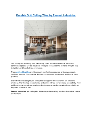 Durable Grid Ceiling Tiles by Everest Industries